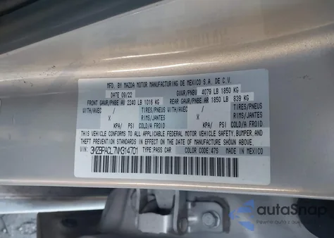 2022 Mazda Mazda3 Preferred from USA, damaged, VIN 3MZBPACL7NM314701